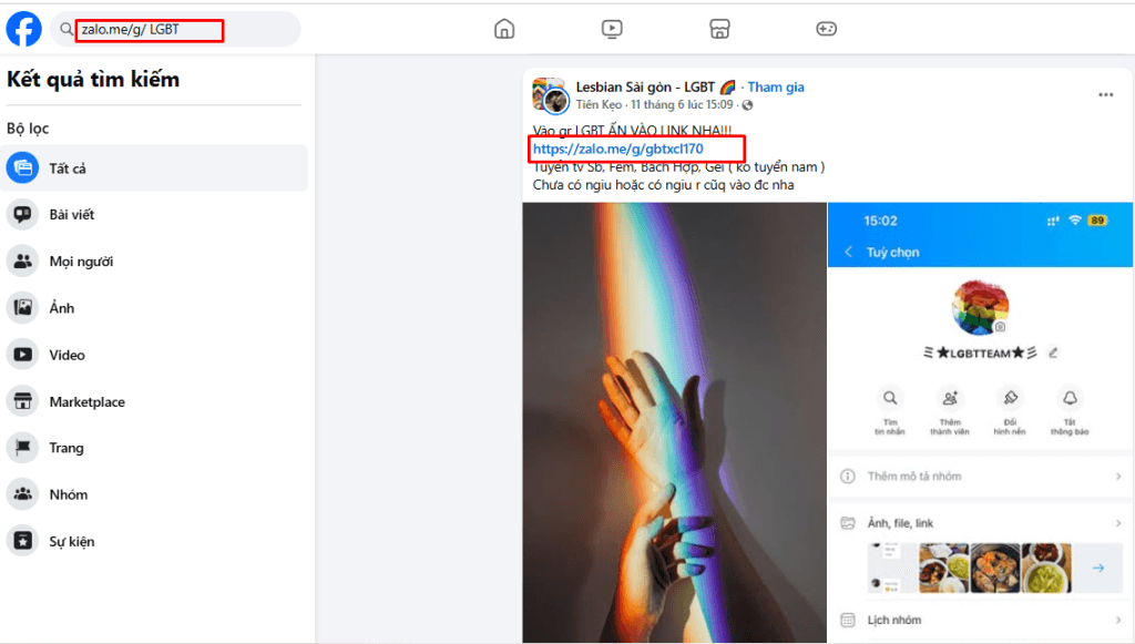 Cách tìm kiếm nhóm Zalo LGBT