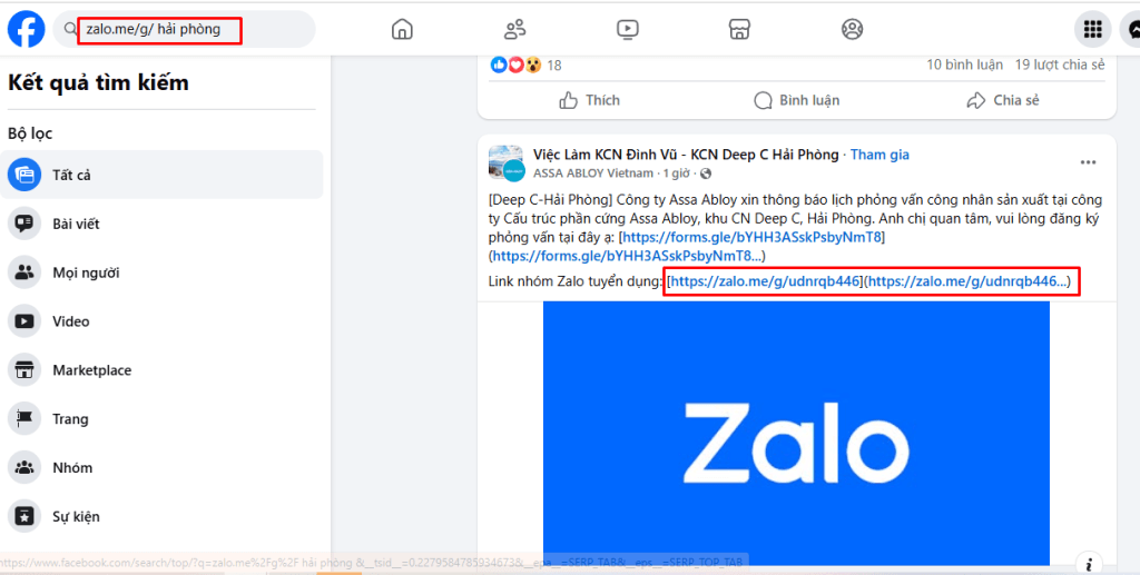 Cách tìm kiếm nhóm Zalo Hải Phòng