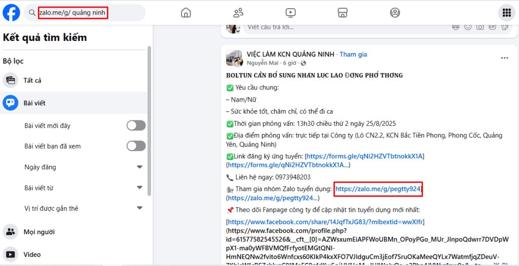 Cách tìm kiếm nhóm Zalo Quảng Ninh