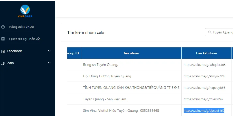 Phần mềm quét nhóm Zalo Tuyên Quang