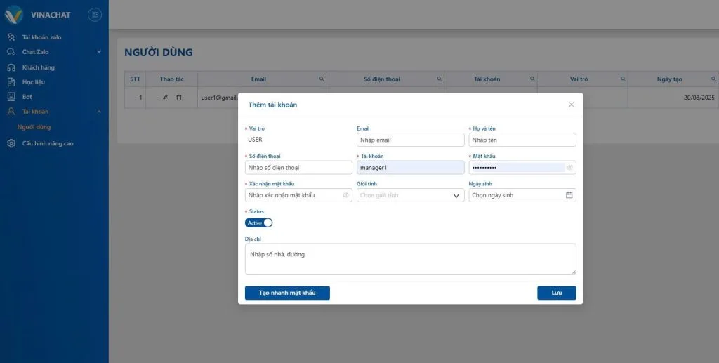 Tính năng phân quyền người dùng