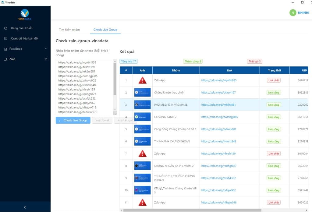 Tính năng check live nhóm Zalo