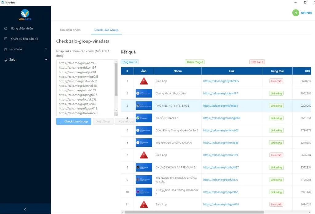 Tính năng check live nhóm Zalo
