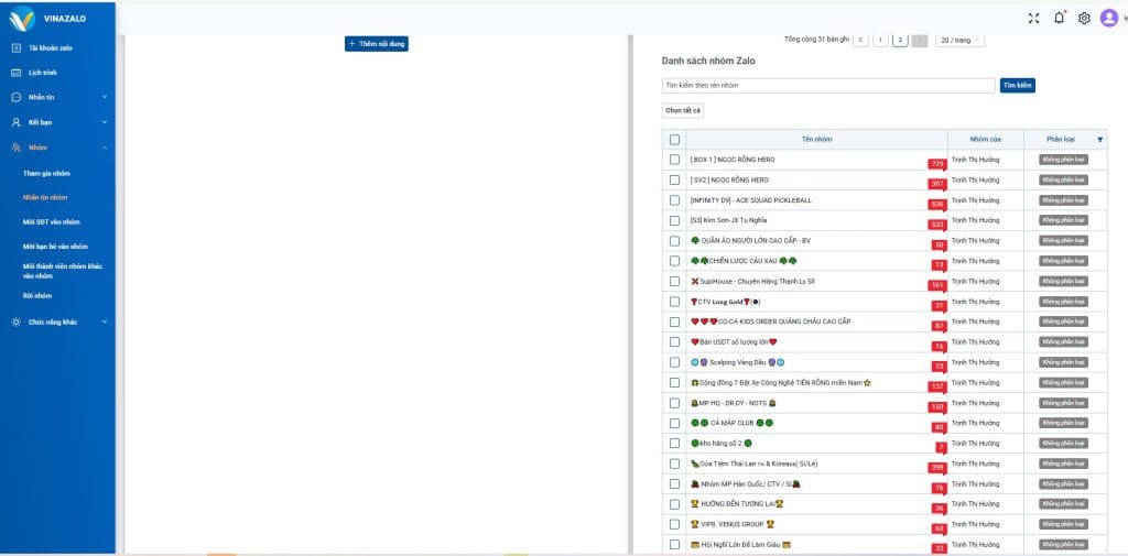 Tính năng lấy danh sách nhóm Zalo