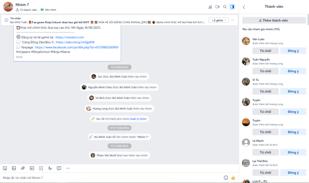 Kéo thành viên vào nhóm Zalo