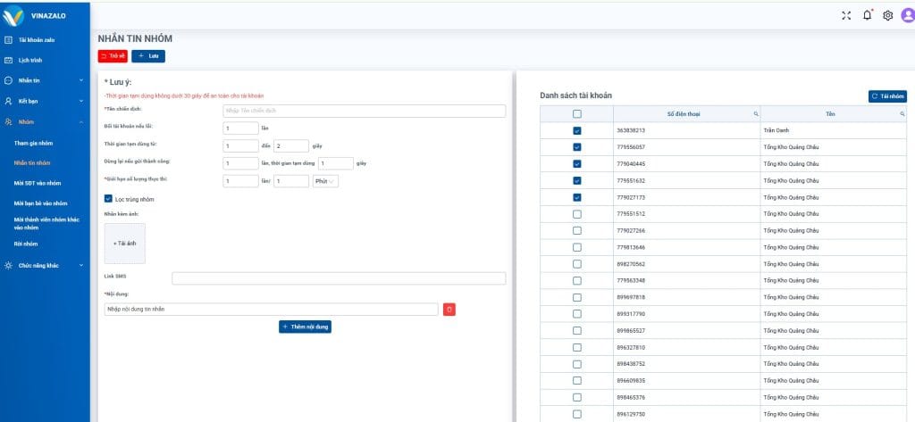 Tính năng gửi tin nhắn lên nhóm tự động
