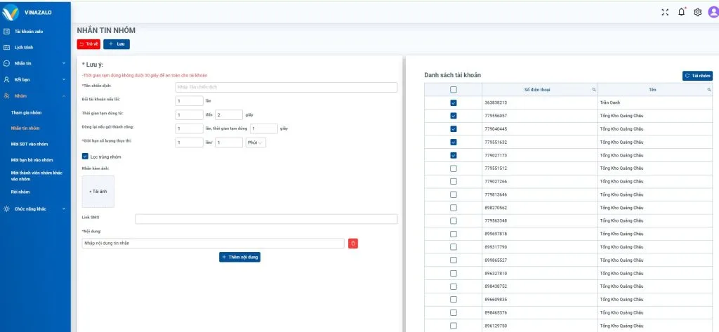 Tính năng gửi tin nhắn lên nhóm tự động
